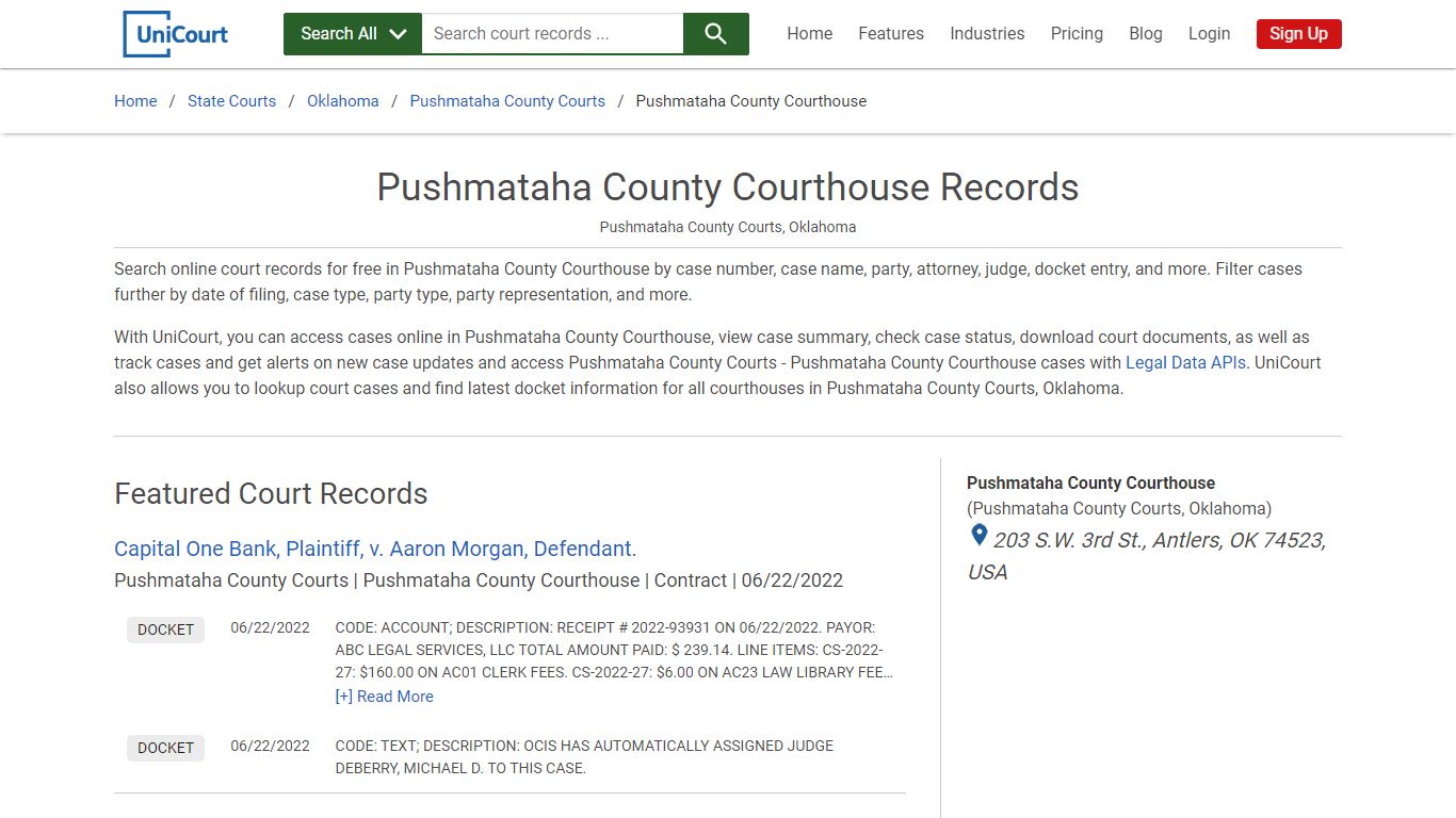 Pushmataha County Courthouse Records | Pushmataha | UniCourt