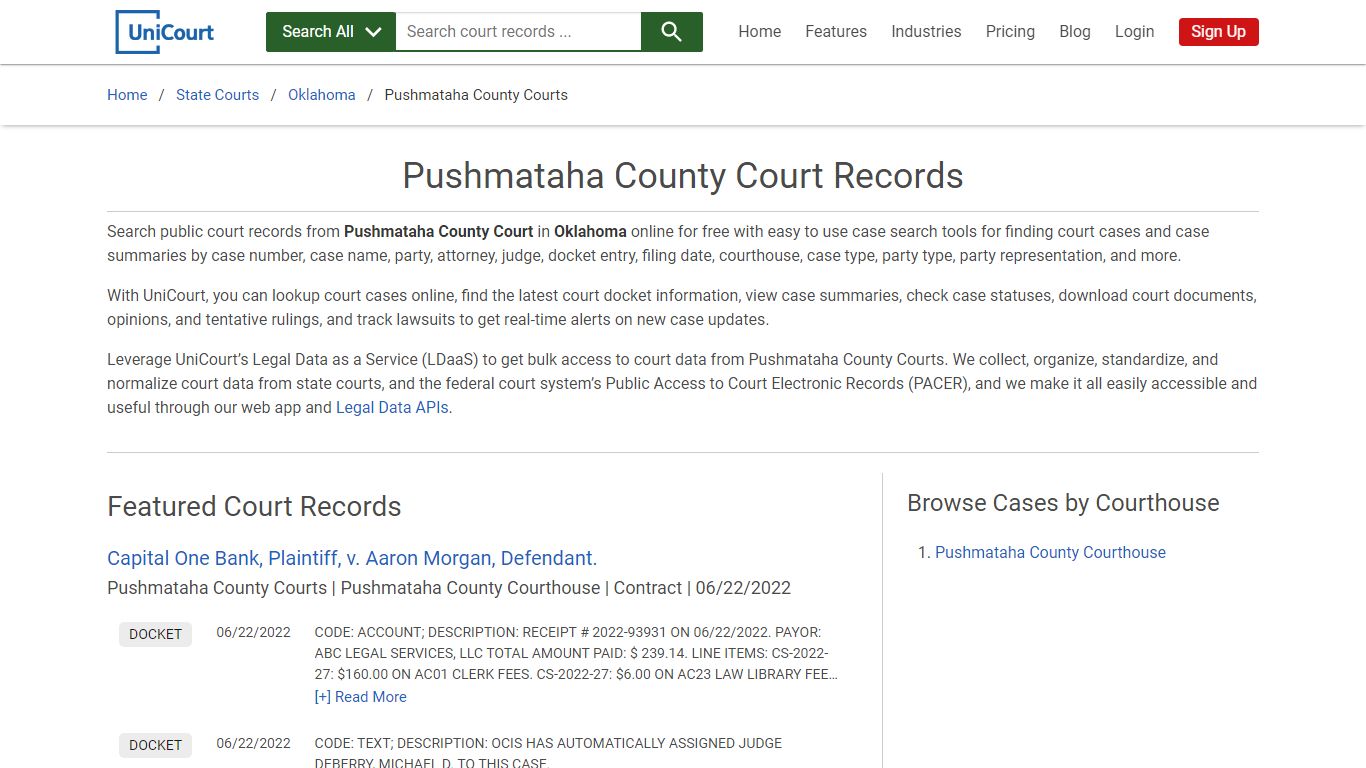 Pushmataha County Court Records | Oklahoma | UniCourt
