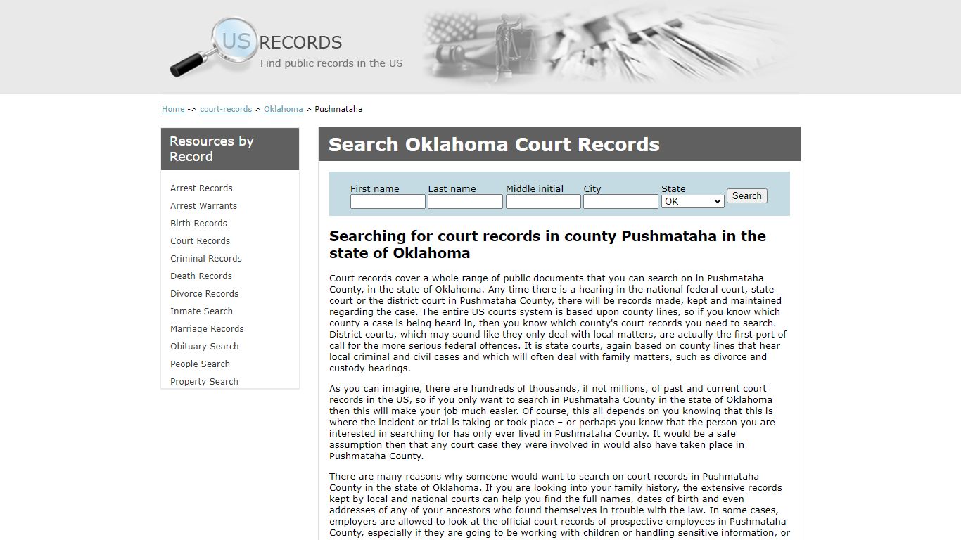 Search Court Records Pushmataha Oklahoma | US Records